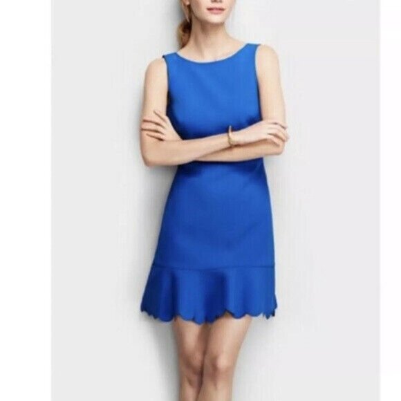 J. Crew Sleeveless Scallop Ruffle Sleeveless Sheath Dress Women's 6 Blue Preppy - Picture 1 of 9